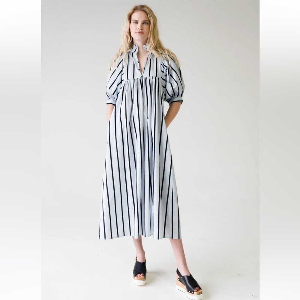 Never a Wallflower‎ High Neck Midi Blue Cabana Stripe Xs, nwt